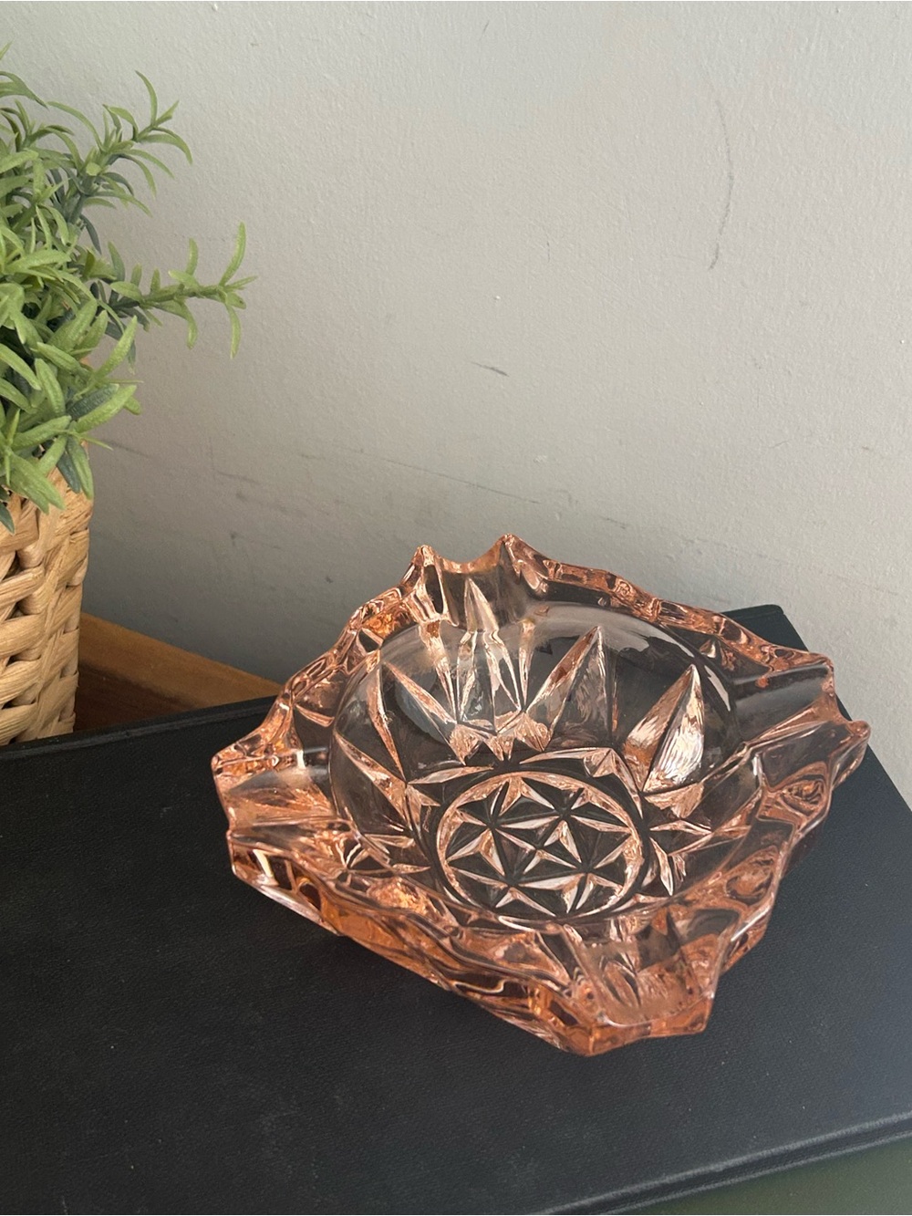 Vintage Pressed Pink Depression Glass Ashtray or Trinket Dish Square